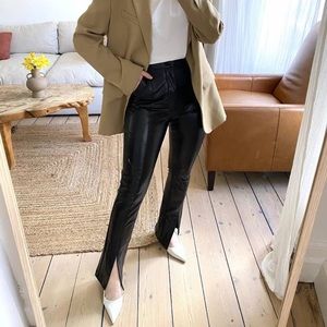 H&M Black Faux Leather Split-Hem Pants